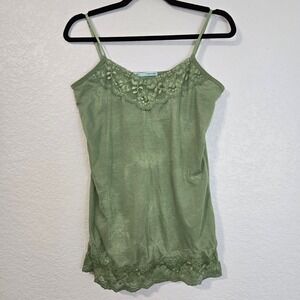 maurices Y2K Crinkle Camisole Tank Top Green Lace Trim Adjustable Straps Size M